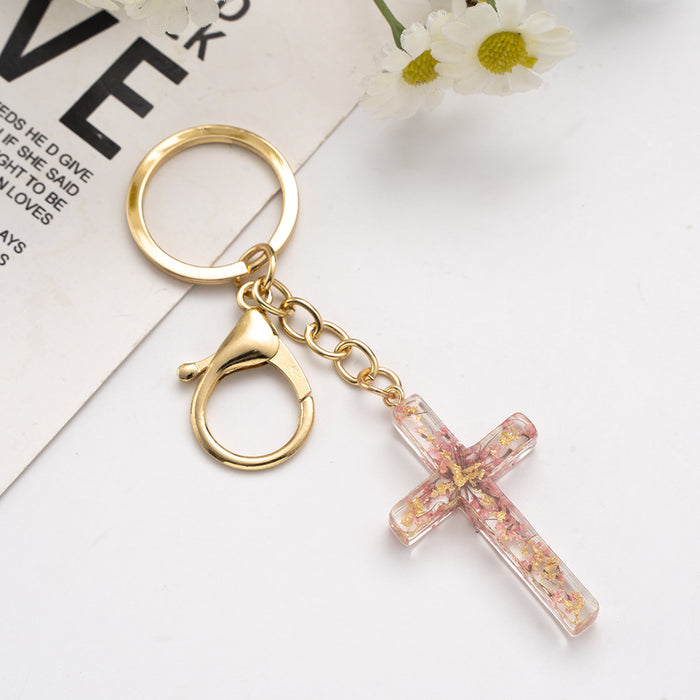 Wholesale Popular handmade drip glue real flower creative cross keychain creative hanging bag