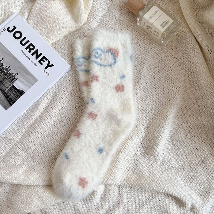 Wholesale Plush cartoon-print warm thick cute mid-calf socks