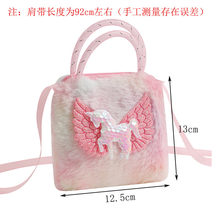 Wholesale Children' s Cartoon Unicorn Shoulder Bag Cute Girl' s Storage Crossbody Bag Daily Wear Plush Handbag Bag for Women