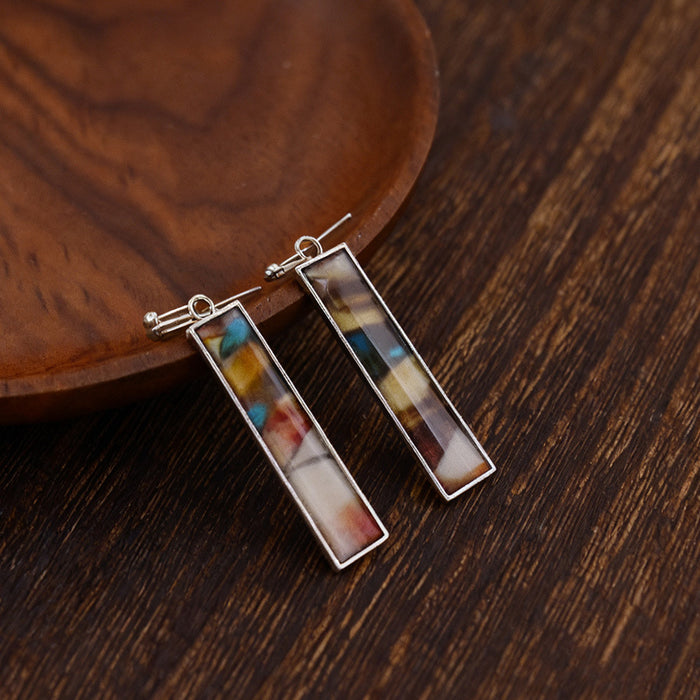 Wholesale colorful geometric color block long pendant earrings