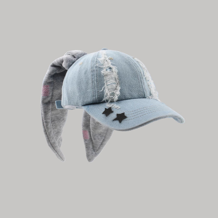 Wholesale Rabbit Ear Hat Denim Washed  e Dance Baseball Hip-hop  sunshade Hat
