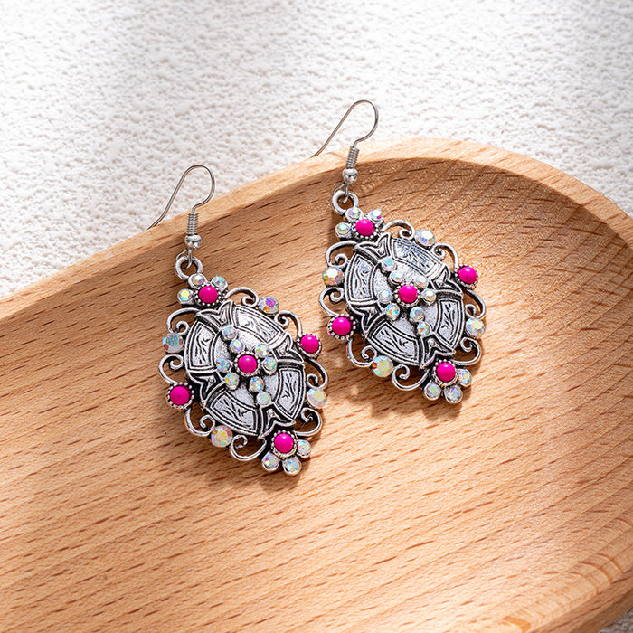 Wholesale Retro ethnic turquoise flower earrings