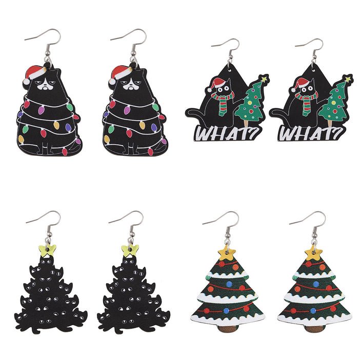 Wholesale  Christmas Lantern Black Cat Pendant Earrings