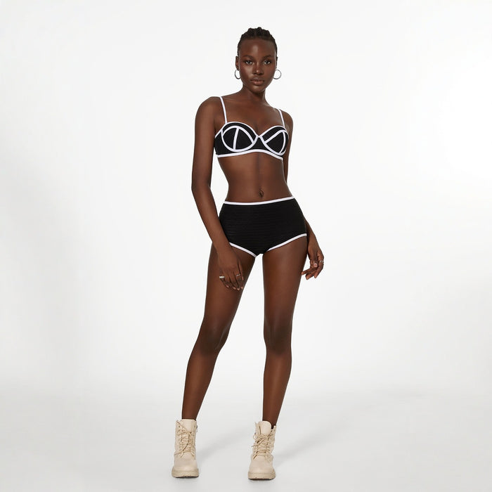 Wholesale New Summer Retro Stripe Basic Split Swimsuit