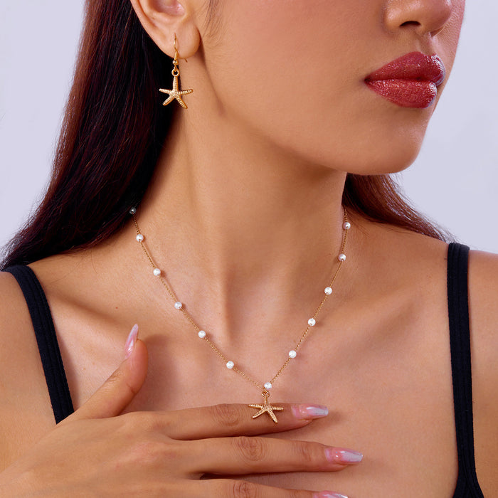 Wholesale Shell Pendant Necklace and Earrings Set Marine Life Design Beach Vacation