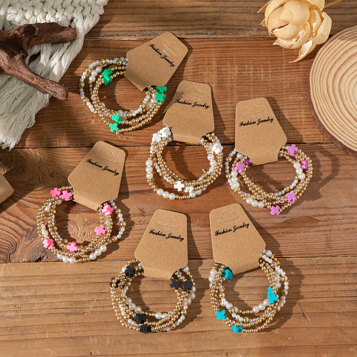 Wholesale Soft Clay Cross Bead Bracelet Suitable for Vacation  Multi-Layered Elastic String Bracelet
