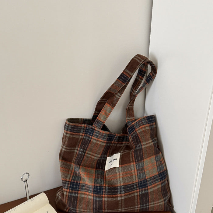Wholesale Simple Woolen Handbag Large Capacity Classic Plaid Wool Shoulder Bag