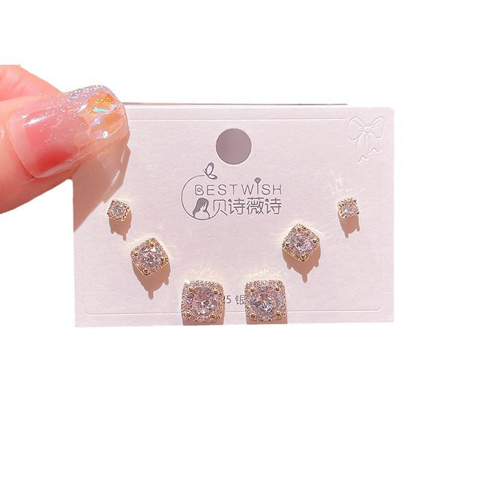 Wholesale six-piece/set New Square zircon small earrings women's silver needle earrings