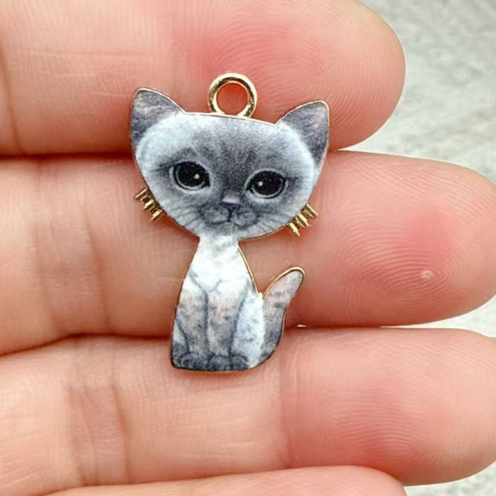 Wholesale 10pcs 21-color KC Gold Drop Oil DIY Creative Realistic Standing Cat Pendant Ornament