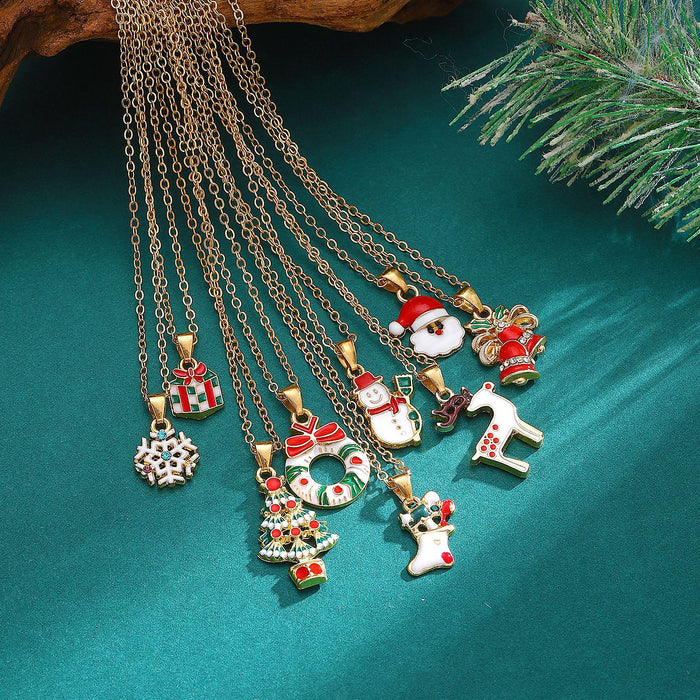 Wholesale Christmas Tree Necklace Christmas Ornaments Elk Socks  Snowman Necklace Earrings Set