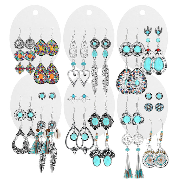 Wholesale Alloy Tassel Earring Set Retro Ethnic Style Bohemian Jewelry Accessory MOQ≥2