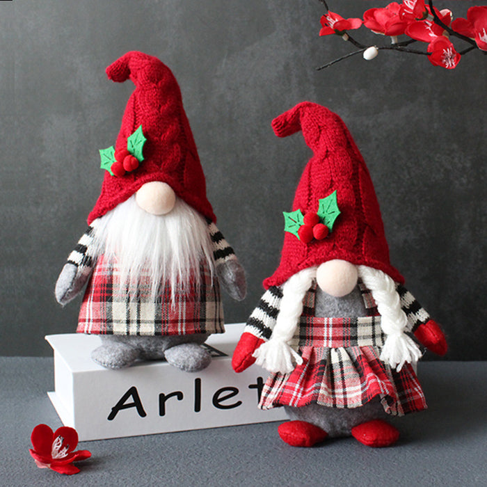Wholesale Cute Braid Faceless Doll Plaid Hooded Forest Old Man Doll Home Stuffed Desktop Ornament