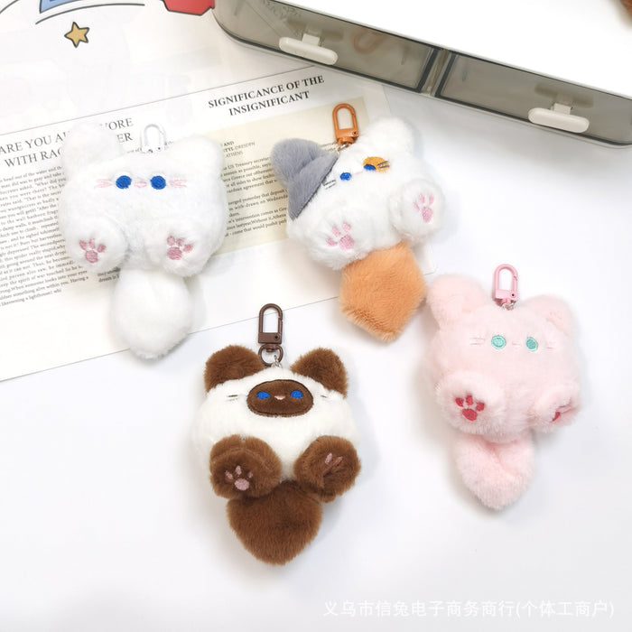 Wholesale Cartoon Squeaky Doll Pendant Cute Three-Flower Cat Doll Plush Brooch Bag Hanging Ornaments Accessories