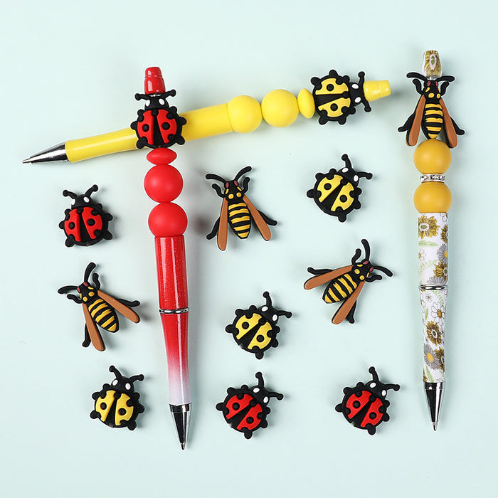 Wholesale 20pcs Epoxy craft creative bee silicone beads loose beads beaded jewelry children' s cartoon ladybug three-dimensional beads