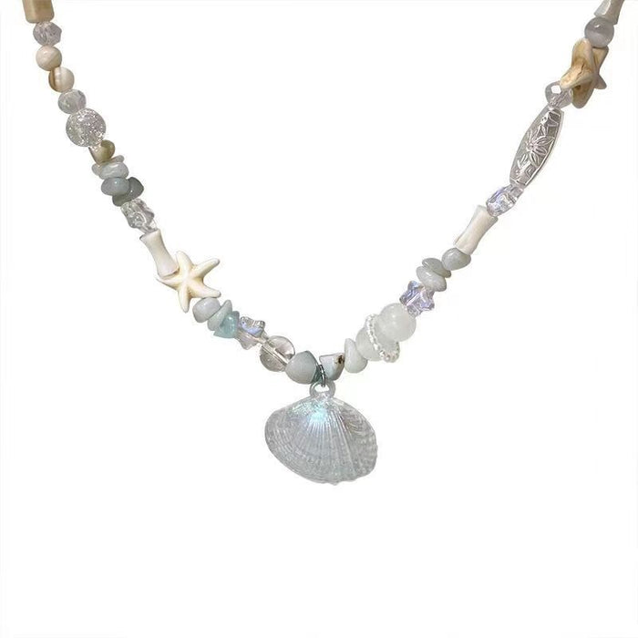 Wholesale Ocean Blue Shell Starfish Pearl Necklace Holiday Style Design  Clavicle Chain Necklace
