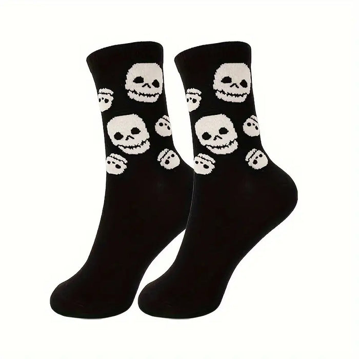 Wholesale 5pcs Halloween Skull Pumpkin Bat Cartoon Printed Polyester Cartoon Middle Tube Socks JDC-SK-Xinh026