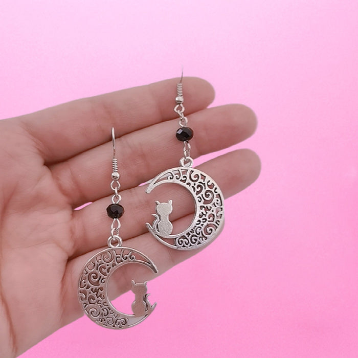 Wholesale Hollow Crescent Cat Alloy Earrings JDC-ES-HaoH004