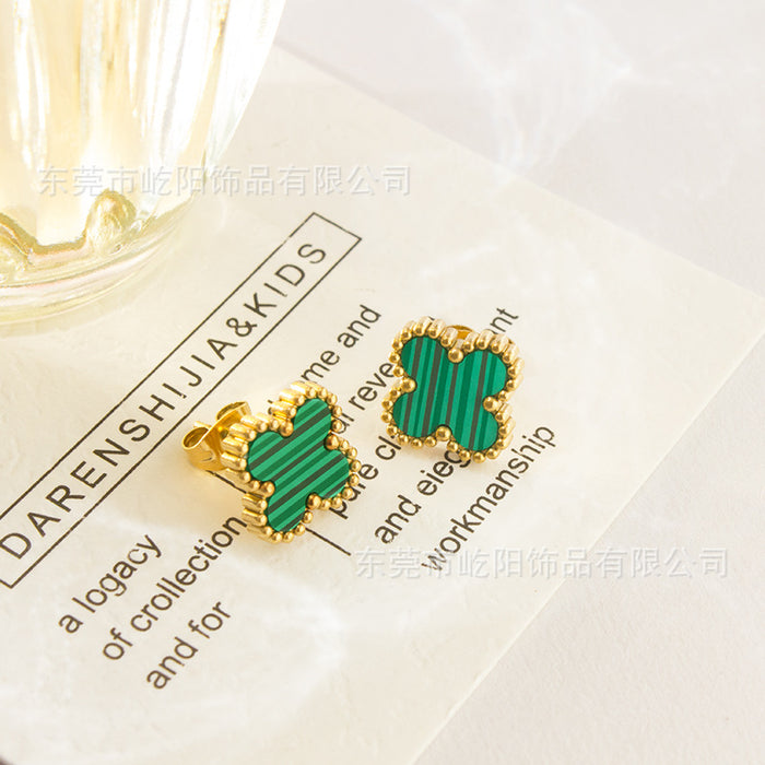 Wholesale Titanium Steel 18k Double-Sided Lucky Four-Leaf Clover Earrings JDC-ES-YiYang001