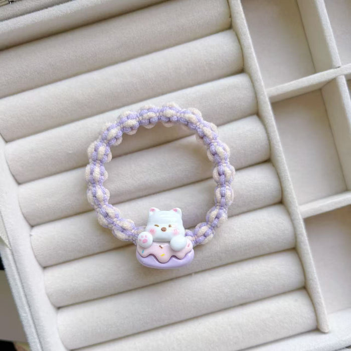 Wholesale Cartoon Milk White Bear Hair Ring Hair Rope Colorful Woven Hair Rope