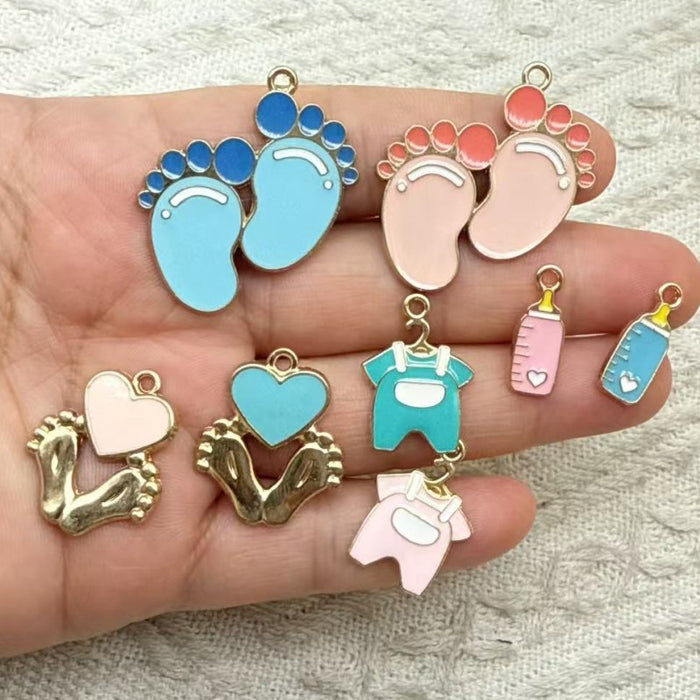 Wholesale 10pcs Baby clothes,  baby bottle,  little feet DIY alloy oil drop earrings,  pendant keychain