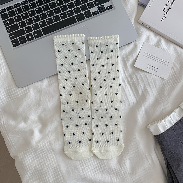 Wholesale Polka dot socks with bow and thin mesh, tube socks, polka dot socks, breathable and versatile socks