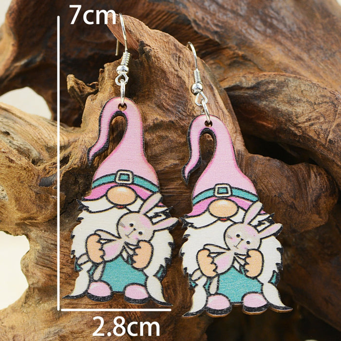 Wholesale Easter Bunny Dwarf Elf Wooden Earrings JDC-ES-ChenC017