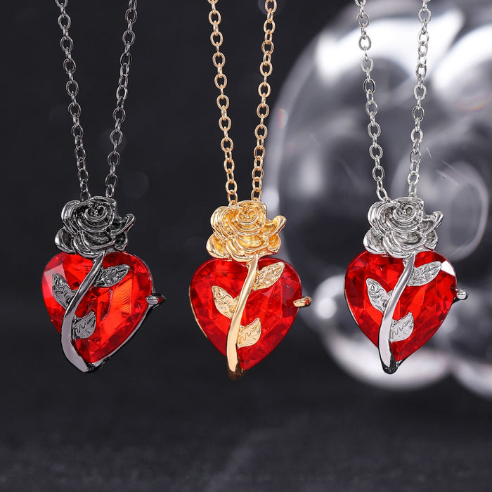 Wholesale Gothic Dark Love Rose Necklace Flower Heart-shaped Clavicle Chain Jewelry