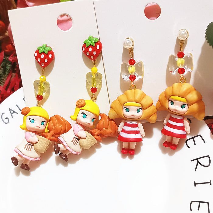 Wholesale Silver Earrings Cute Ballet Croissant Doll Handmade Cute Earrings for Women