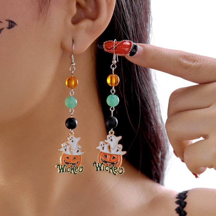 Wholesale  Ghost Face Pumpkin Candy Pendant Earrings Wooden Gothic Style Double-Sided Ear Jewelry