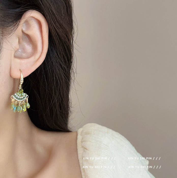 Wholesale Water droplet artificial crystal tassel earrings, niche ear accessories