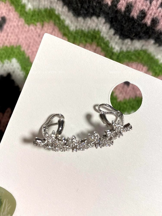 Wholesale Light luxury full diamond flower ear bone clip earrings with temperament ear clip earrings