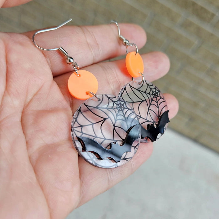 Wholesale Halloween Acrylic Spider Web Bat Earrings JDC-ES-XuePa009