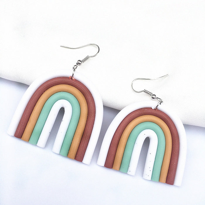 Wholesale U-shaped Rainbow Color Polymer Clay Earrings JDC-ES-TengC002