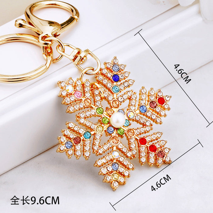 Wholesale Rhinestone Christmas Snowflake Car Keychain Zinc Alloy Charm for Gift