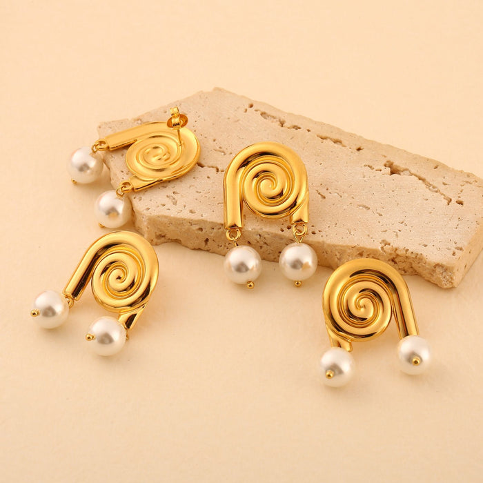 Wholesale Fashionable and personalized stainless steel pearl earrings, high-end feeling, conch earrings, earrings, color preservation wholesale