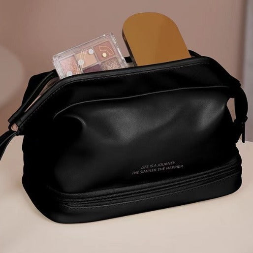 Wholesale Fashionable double-layer makeup bag, portable makeup storage bag, large capacity travel high-end toiletries bag
