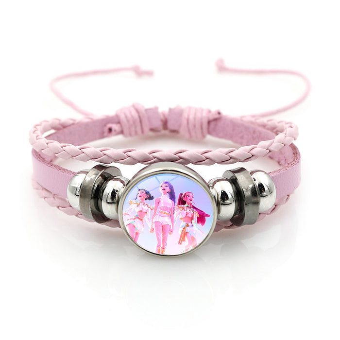 Wholesale Kpop Leather bracelet unisex pink multi-layer braided beaded hand jewelry anime surrounding