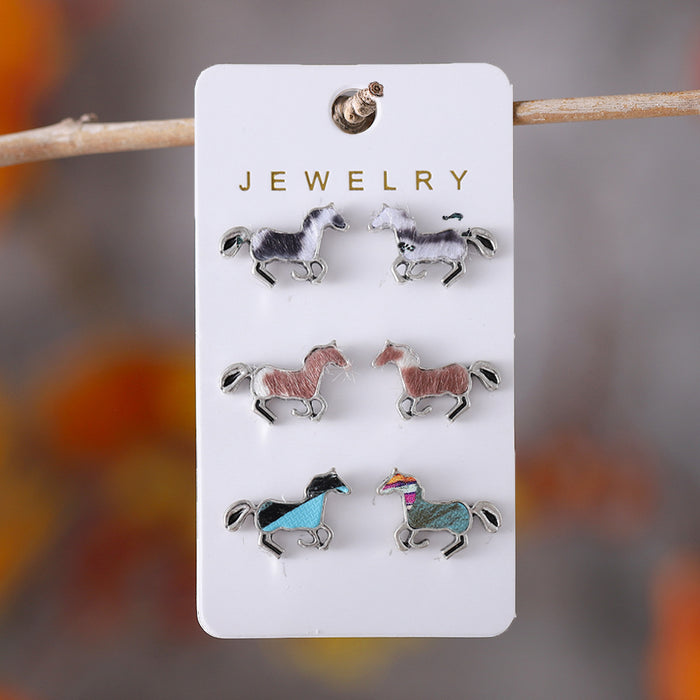 Wholesale Personalized animal series earrings set niche design cow,  sheep and horse spot alloy earrings