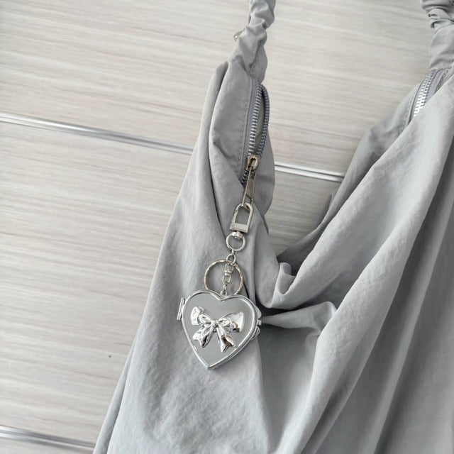 Wholesale  Niche silver Bow Love Mirror Keychain