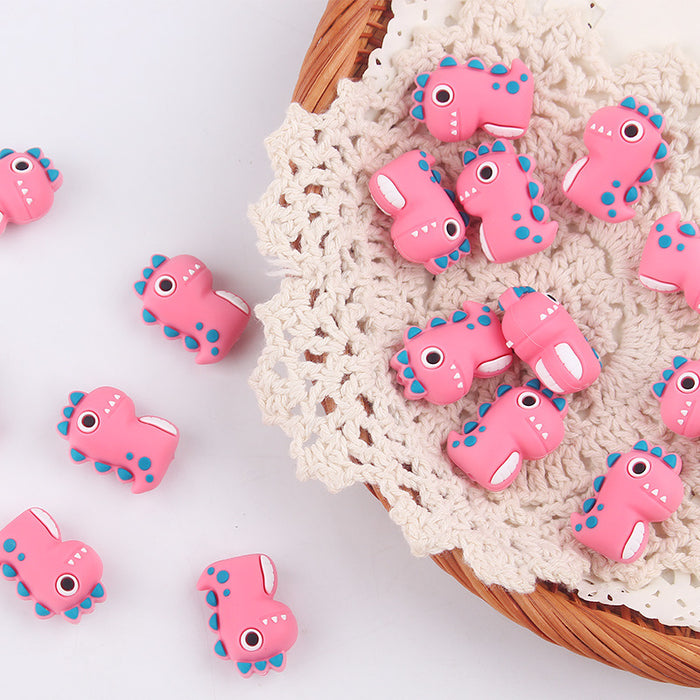 Wholesale Cartoon 3D Pink Dinosaur Silicone Focal Beads JDC-BDS-GuangTian016