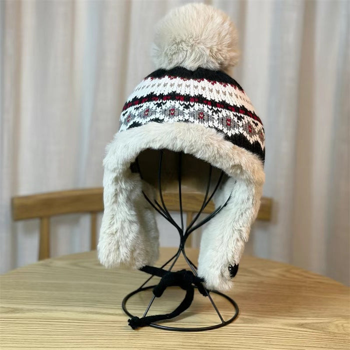 Wholesale Women's autumn and winter knitted woolen hat with warm ear protection and plush snow hat for cold protection