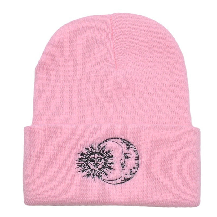 Wholesale Autumn and Winter Sun Moon Embroidery Knitted Wool Hat JDC-FH-PeiN022