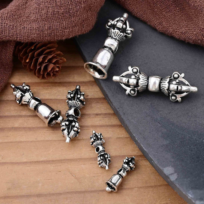 Wholesale Pure silver diamond bell pestle, Thai silver partition beads, retro cultural toys, DIY braided rope, handmade jewelry accessories