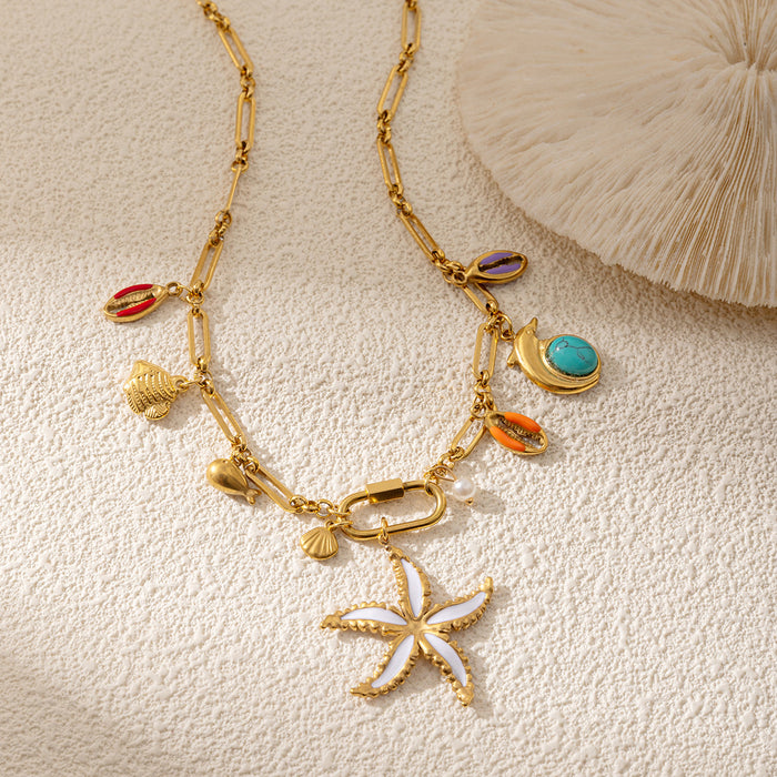 Wholesale Stainless steel beach necklace women's shell pendant starfish fashion collarbone chain heart-shaped butterfly