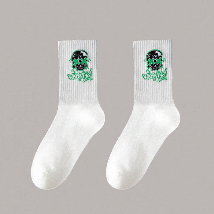 Wholesale 5pcs White socks men' s mid-calf socks autumn and winter basketball socks couple stockings black and white sports socks