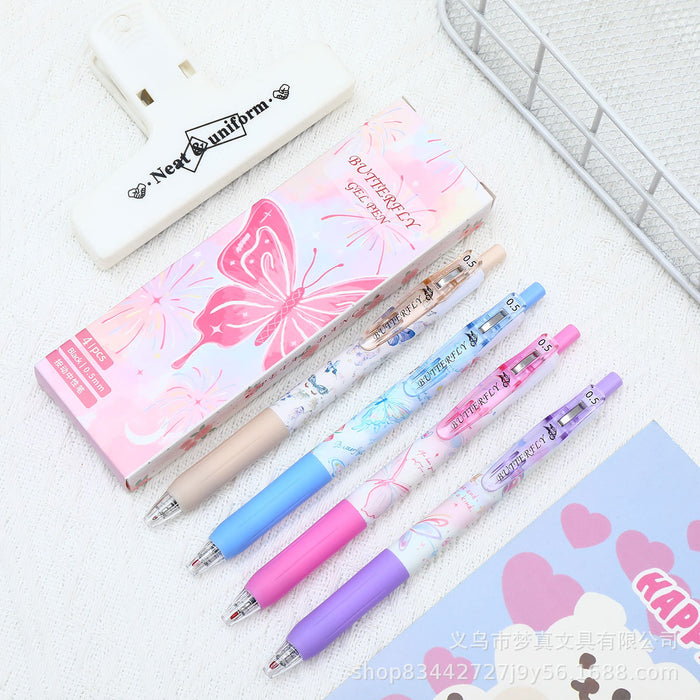 Wholesale Pink Wing Butterfly Brush Pen Quick-Drying Press Gel Pen Cute Pink Heart Butterfly Pen