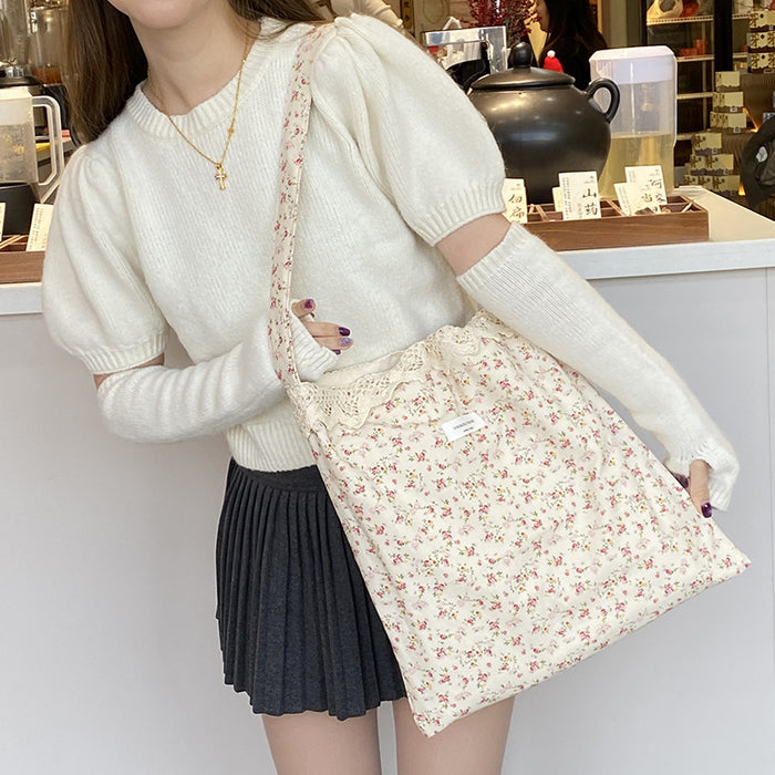 Wholesale Lace lace shoulder bag, floral crossbody bag, new large capacity canvas tote bag
