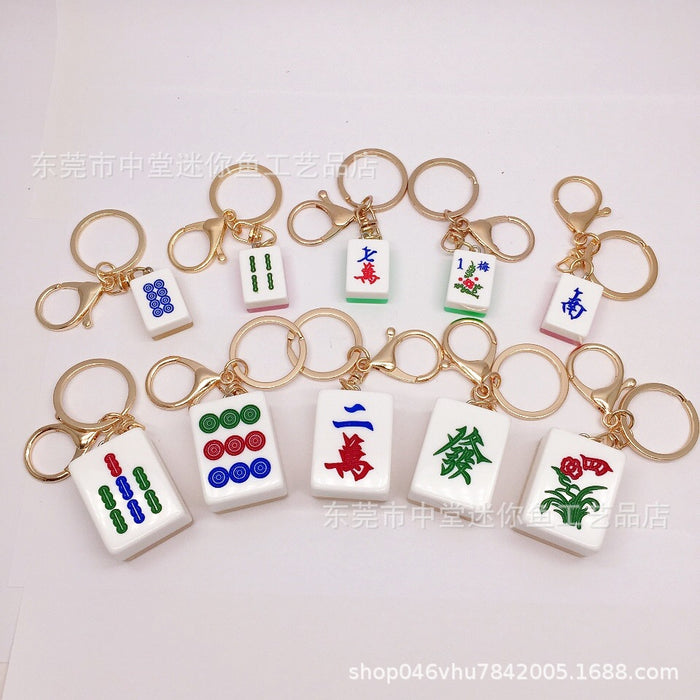 Wholesale Creative Mahjong Keychain Funny Small Accessories Simple Small Pendant Resin Accessories Pendant