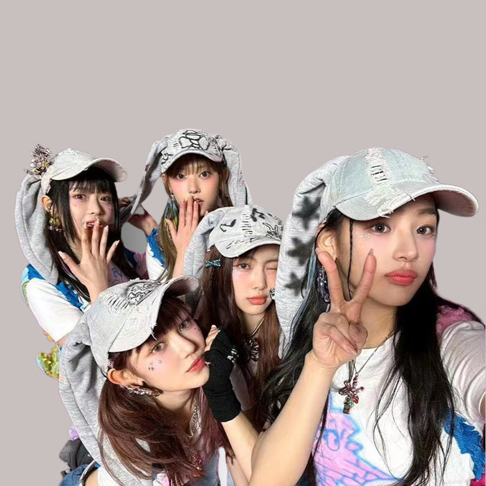 Wholesale Rabbit Ear Hat Denim Washed  e Dance Baseball Hip-hop  sunshade Hat