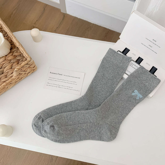 Wholesale Socks Children's Cotton Socks Embroidered Bow Double Needle Middle Tube Socks Breathable
